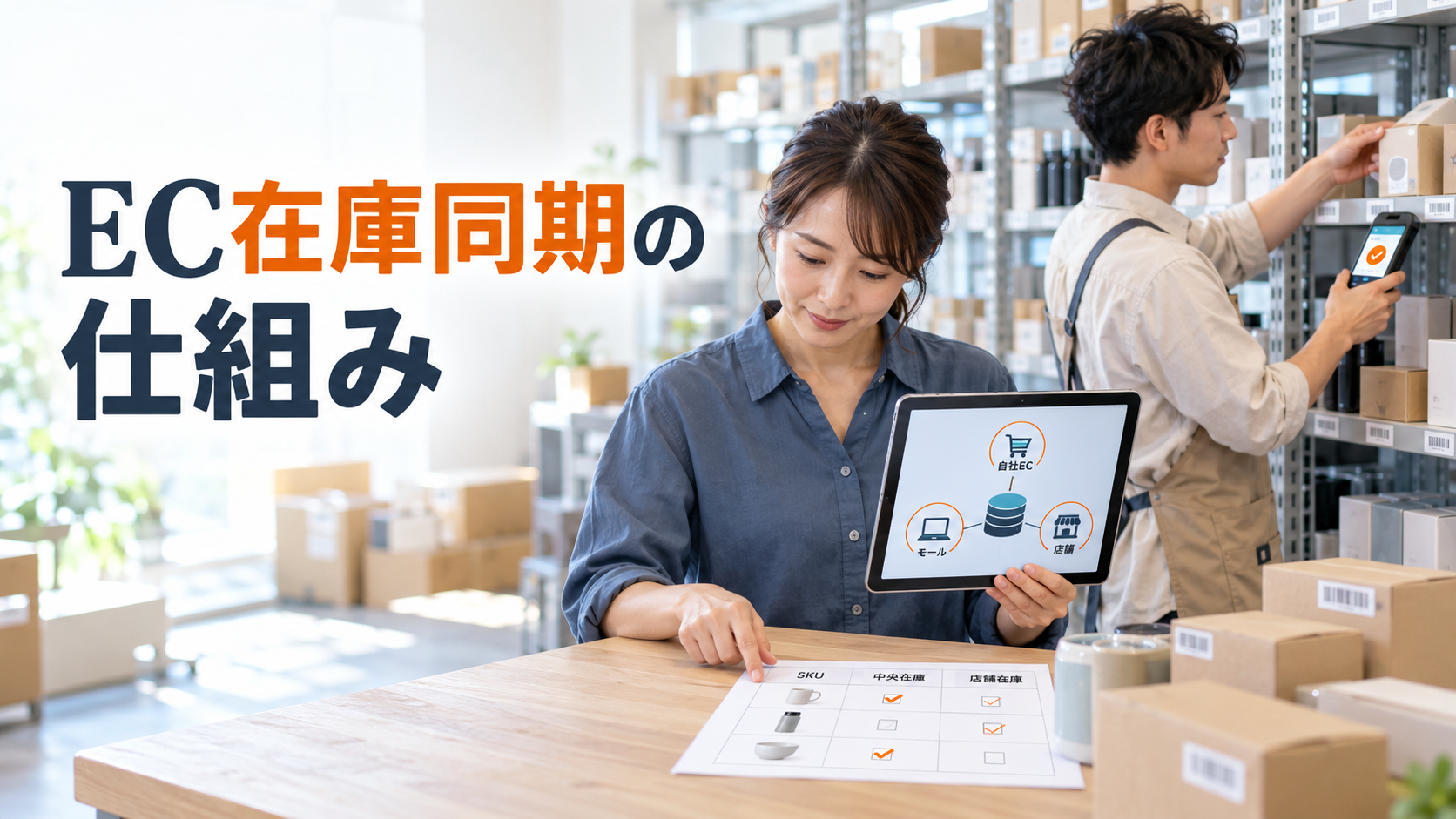 EC在庫同期で複数店舗の在庫と注文を連携するイメージ